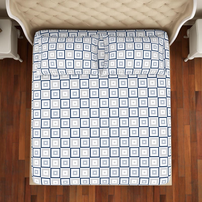 Welspun Cotton Rich Large Bedsheet 274 Cm X 274 Cm 43 Cm X 68 Cm 150 Tc Twill Geometric Bedsheet Pillow Covers Set BlueGrey 2in1 - Image 4