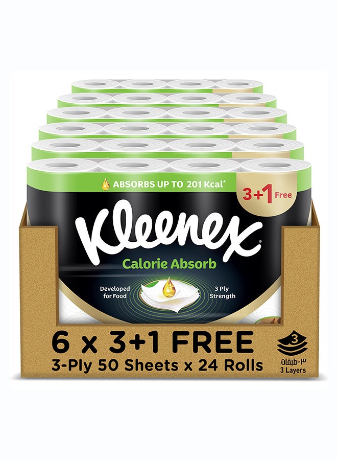Kleenex مناديل مطبخ كاليوري أبزورب، 3 طبقات × 50 ورقة، مناديل مطبخ قوية ماصة من الدرجة الغذائية - Image 1