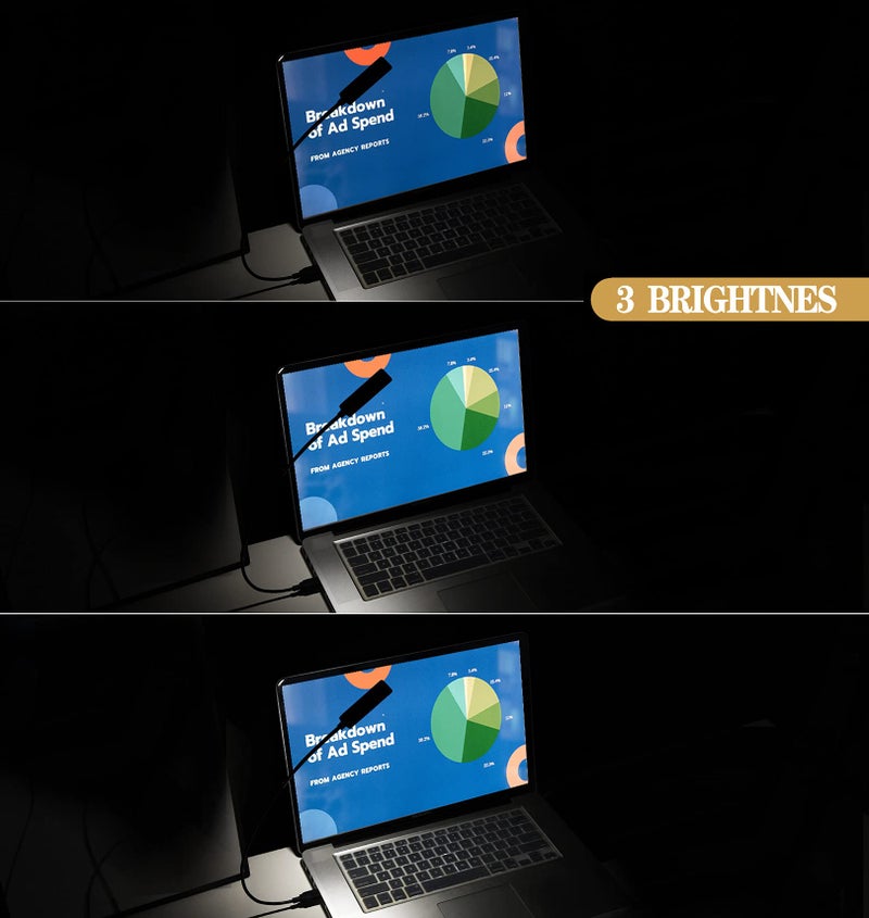 ORIEMARS USB Reading Light, Laptop Keyboard Light for Computer Adjustable Gooseneck, 3 Color x 3 Brightness USB Lamp/1pc + 3pcs Mini LED (1 + 3) - Image 3