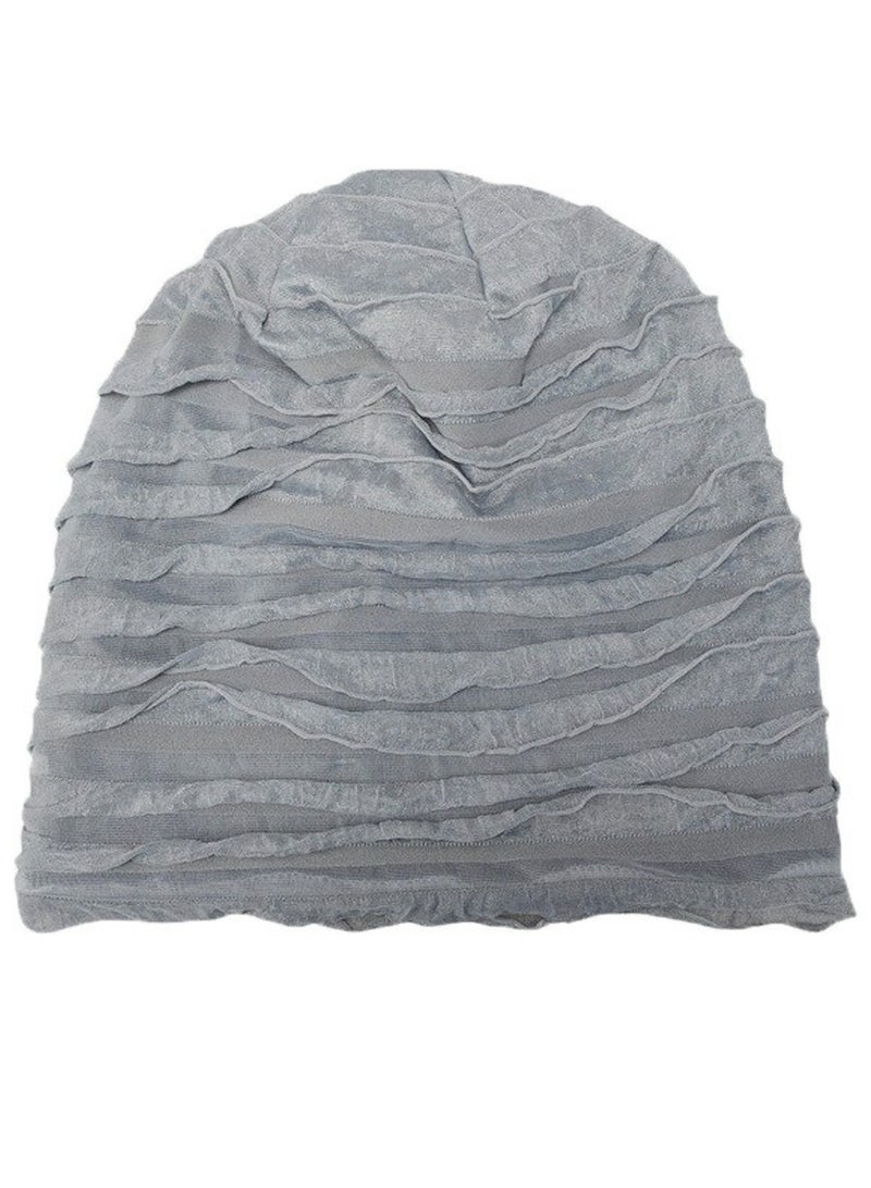 Loquat Infinity Scarf Headwear Cap Multi Layered Pleated Beanie Hat Thickened Plush Grey  - Image 1