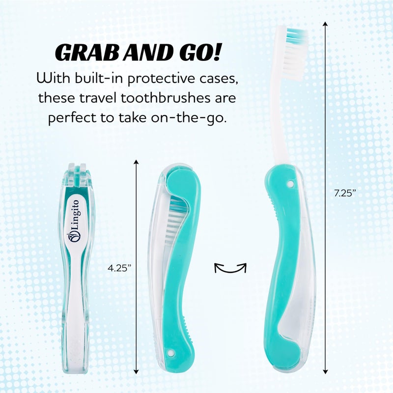 Lingito Travel Toothbrushes Medium, Mini Toothbrush with Toothbrush Cover, Camping Toothbrush, Interlock Folding Travel Size Toothbrush, Adults Travel Toothbrush Kit (7 Pack Medium) - Image 3