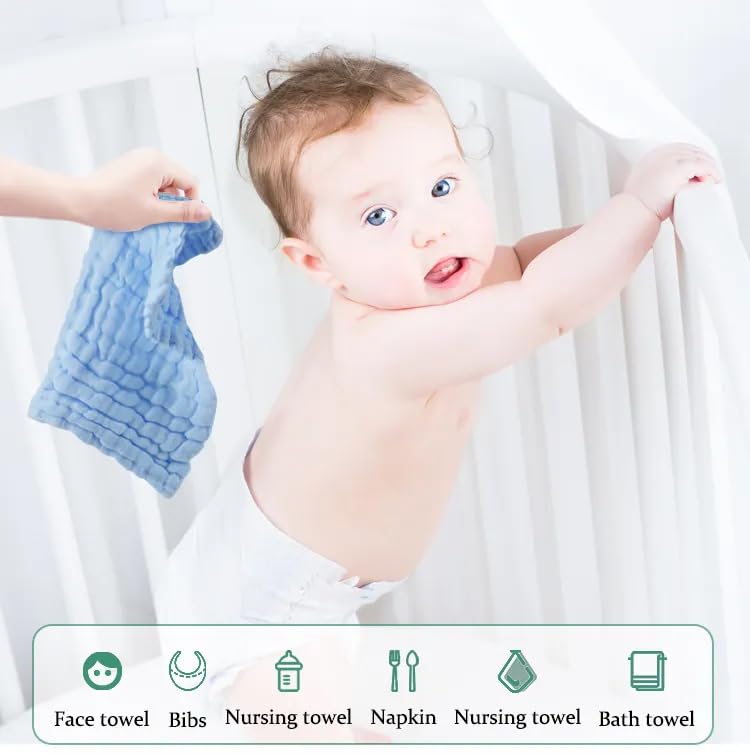 Tinnie Frenzy Premium Muslin Baby Burp Cloths – Ultra Soft & Absorbent, 6 Layers for Newborns & Infants – Pack of 5/10 – Baby Essentials for Baby Feeding (White Printed, Pack of 5) - Image 5