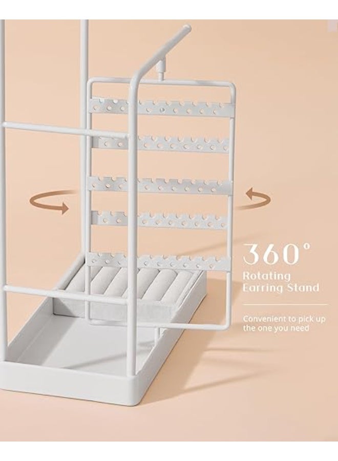 ProCase Jewelry Display Stand, Jewelry Organizers and Storage with Ring Tray, Rotating Earring Holder Hanger, Necklace Holder Organizer Tower Tree Rack for Bracelet Bangles Watches Studs -White - Image 4