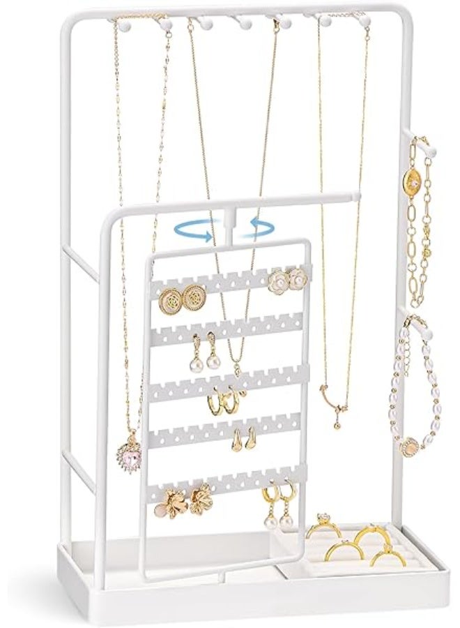 ProCase Jewelry Display Stand, Jewelry Organizers and Storage with Ring Tray, Rotating Earring Holder Hanger, Necklace Holder Organizer Tower Tree Rack for Bracelet Bangles Watches Studs -White - Image 1