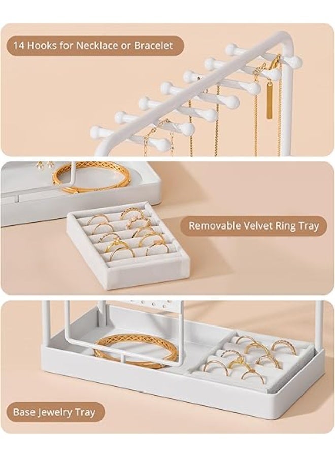 ProCase Jewelry Display Stand, Jewelry Organizers and Storage with Ring Tray, Rotating Earring Holder Hanger, Necklace Holder Organizer Tower Tree Rack for Bracelet Bangles Watches Studs -White - Image 5