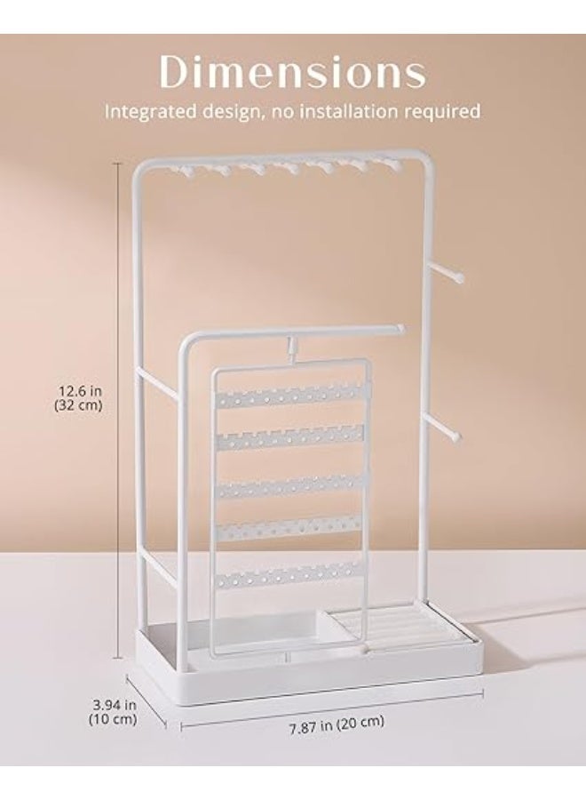 ProCase Jewelry Display Stand, Jewelry Organizers and Storage with Ring Tray, Rotating Earring Holder Hanger, Necklace Holder Organizer Tower Tree Rack for Bracelet Bangles Watches Studs -White - Image 2