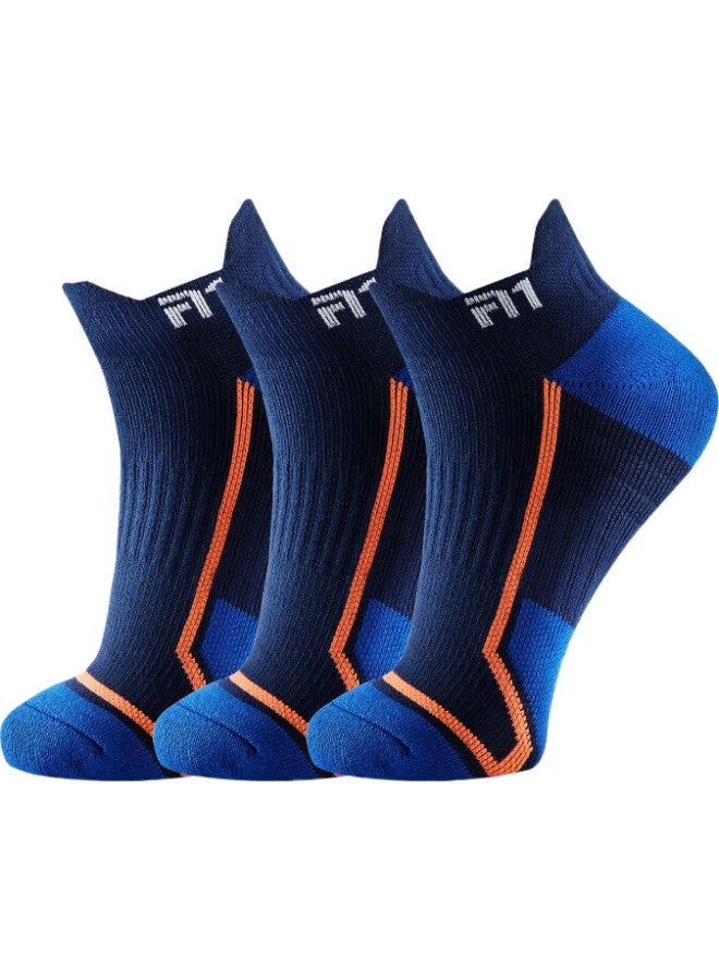 TAAN Badminton Socks With Thick Terry Cotton Bottom, Running Fitness Boat Socks, T525 Blue, 3 Pairs - Image 1