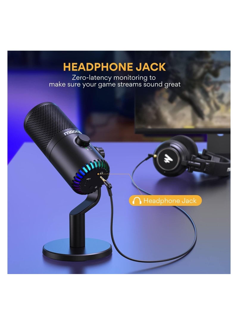 ماونو ميكروفون ألعاب MAONO USB للكمبيوتر الشخصي، ميكروفون مكثف قابل للبرمجة مع ضوء RGB، كتم الصوت، الكسب، المراقبة، التحكم في مستوى الصوت للبث، البودكاست، Twitch، YouTube، Discord، الكمبيوتر، Mac، PS5، DM30 - Image 2