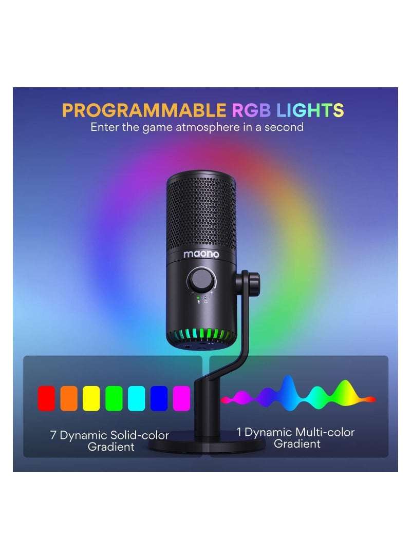 ماونو ميكروفون ألعاب MAONO USB للكمبيوتر الشخصي، ميكروفون مكثف قابل للبرمجة مع ضوء RGB، كتم الصوت، الكسب، المراقبة، التحكم في مستوى الصوت للبث، البودكاست، Twitch، YouTube، Discord، الكمبيوتر، Mac، PS5، DM30 - Image 5