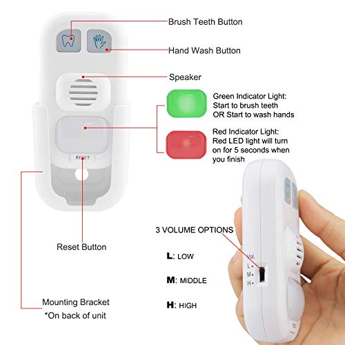 LUXSWAY Kids Musical Timer for Teethbrushing with 3 Level Volume, 20 Seconds Handwash Timer and 2 Minutes Teeth Brush Musical for Kids Training, Battery Powered Indicator LED Light - Image 2