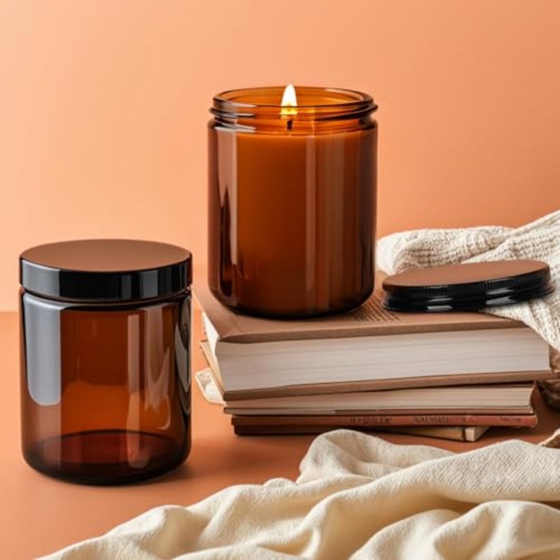 8oz Amber Glass Jars with Plastic and Metal Lids, 12 Pack Airtight Empty Candle Jars, Small Mason Jars for Food Storage, Spices, Honey, Candy, DIY Candles, and Crafts - Image 4
