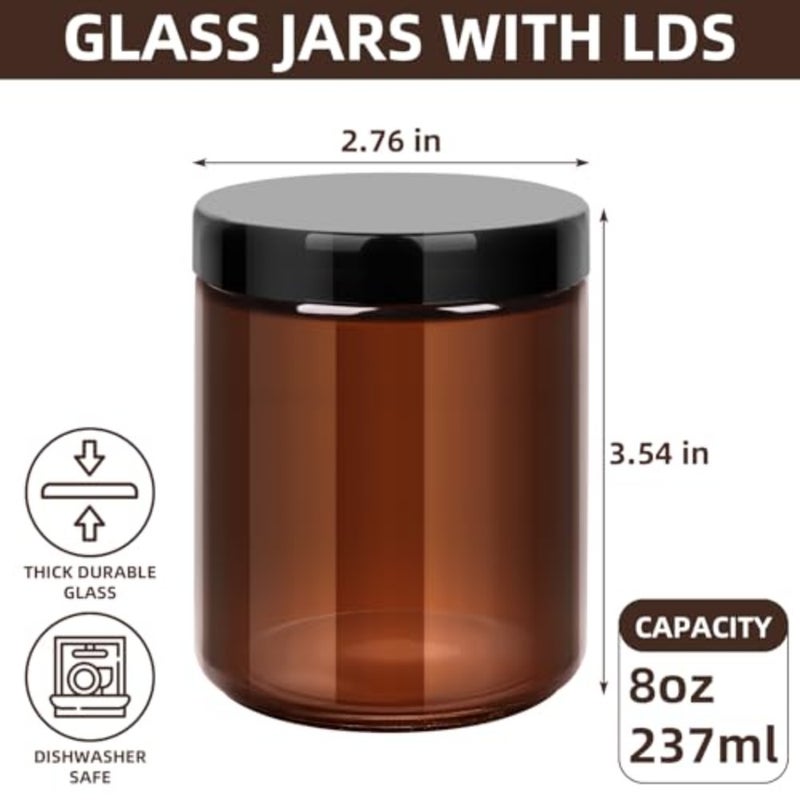 8oz Amber Glass Jars with Plastic and Metal Lids, 12 Pack Airtight Empty Candle Jars, Small Mason Jars for Food Storage, Spices, Honey, Candy, DIY Candles, and Crafts - Image 3