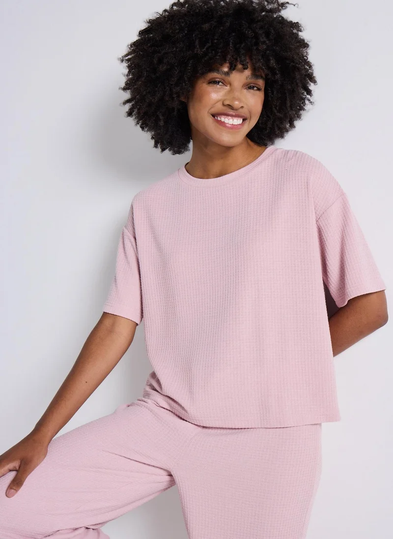 Matalan Pink Short Sleeve Waffle Pyjama T Shirt
