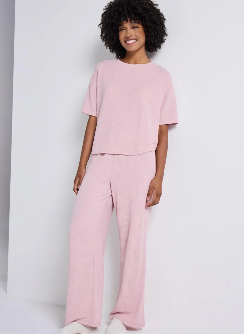 Matalan Pink Short Sleeve Waffle Pyjama T Shirt