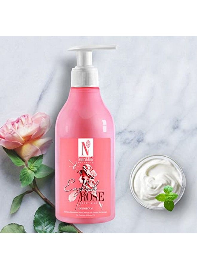 NUTRIGLOW Natural'S English Rose Body Milk For Intensive Nourishment 8 Hour Moisture Lock & Repairs Skin Damage No Parabens & Mineral Water 300 Ml - Image 3