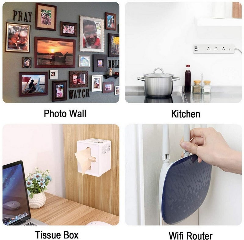 DHVSAM Dhvsam Power Strip Holder Fixator No Hole Plugin Wall Socket Sticker Fixer Loading 10 Kg Maximum for Desk Wall WiFi Router Remote Control Paper Towel Box White 2 Pcs  - Image 3