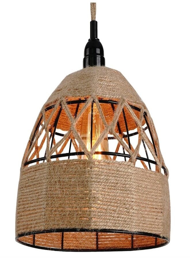 Vintage Lamp Shades Ceiling, Rustic Hemp Rope Black Metal Lampshade,Pendant Lampshades for Ceiling Lights, Living Rooms, Kitchen, Bedroom, Hallways  - Image 1