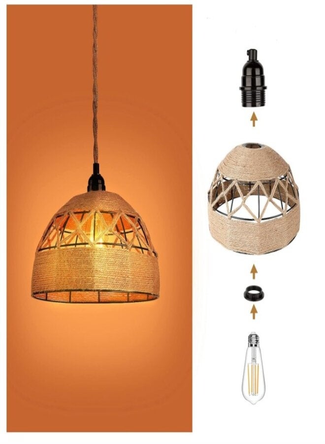 Vintage Lamp Shades Ceiling, Rustic Hemp Rope Black Metal Lampshade,Pendant Lampshades for Ceiling Lights, Living Rooms, Kitchen, Bedroom, Hallways  - Image 3