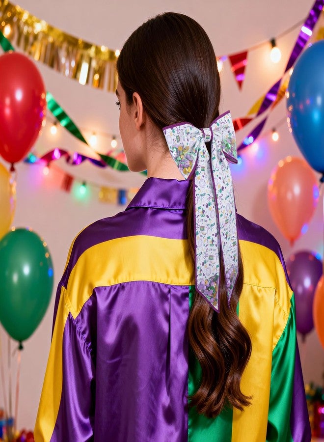 ميروكش فيونكات شعر طويلة الذيل لمهرجان ماردي غرا للنساء والفتيات، 5 بوصات، فيونكة أنيقة من شريط شبكي بنفسجي، مشبك شعر على شكل تمساح، زي تنكري للسيرك والكرنفالات والعطلات، حامل ذيل حصان، إكسسوار تزييني، هدية - Image 4