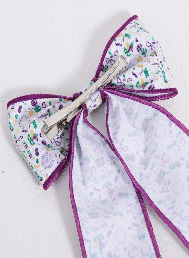 ميروكش فيونكات شعر طويلة الذيل لمهرجان ماردي غرا للنساء والفتيات، 5 بوصات، فيونكة أنيقة من شريط شبكي بنفسجي، مشبك شعر على شكل تمساح، زي تنكري للسيرك والكرنفالات والعطلات، حامل ذيل حصان، إكسسوار تزييني، هدية - Image 5