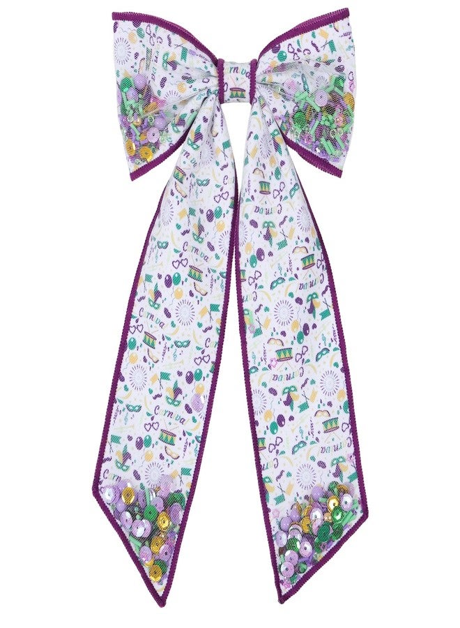 ميروكش فيونكات شعر طويلة الذيل لمهرجان ماردي غرا للنساء والفتيات، 5 بوصات، فيونكة أنيقة من شريط شبكي بنفسجي، مشبك شعر على شكل تمساح، زي تنكري للسيرك والكرنفالات والعطلات، حامل ذيل حصان، إكسسوار تزييني، هدية - Image 1