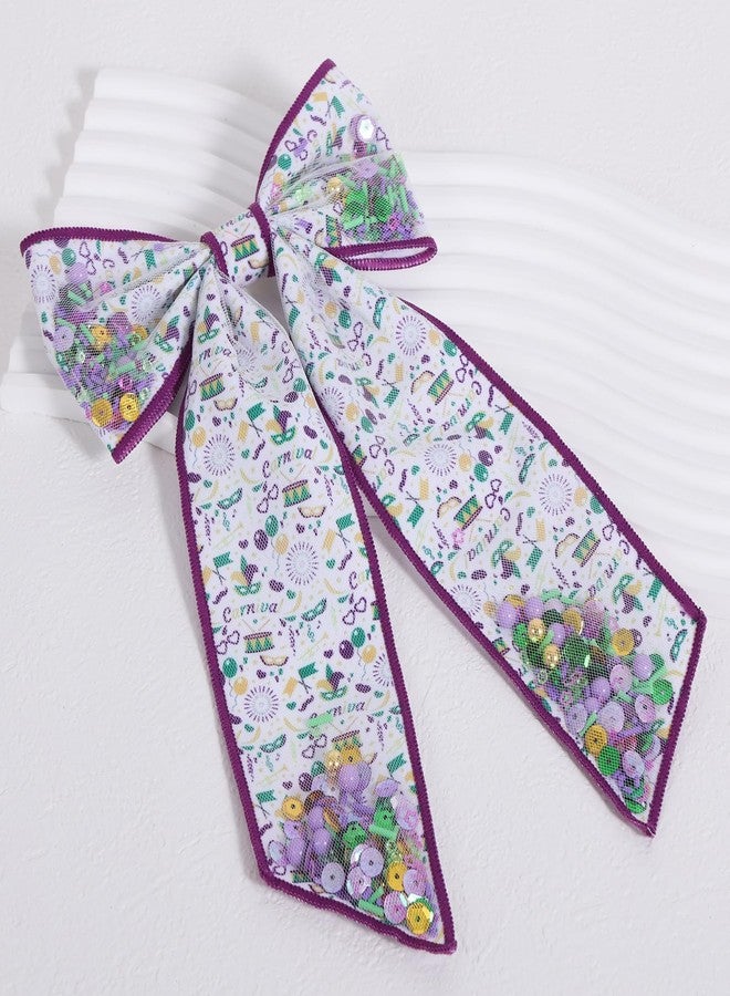 ميروكش فيونكات شعر طويلة الذيل لمهرجان ماردي غرا للنساء والفتيات، 5 بوصات، فيونكة أنيقة من شريط شبكي بنفسجي، مشبك شعر على شكل تمساح، زي تنكري للسيرك والكرنفالات والعطلات، حامل ذيل حصان، إكسسوار تزييني، هدية - Image 2