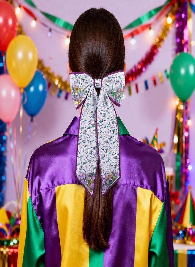 ميروكش فيونكات شعر طويلة الذيل لمهرجان ماردي غرا للنساء والفتيات، 5 بوصات، فيونكة أنيقة من شريط شبكي بنفسجي، مشبك شعر على شكل تمساح، زي تنكري للسيرك والكرنفالات والعطلات، حامل ذيل حصان، إكسسوار تزييني، هدية - Image 3