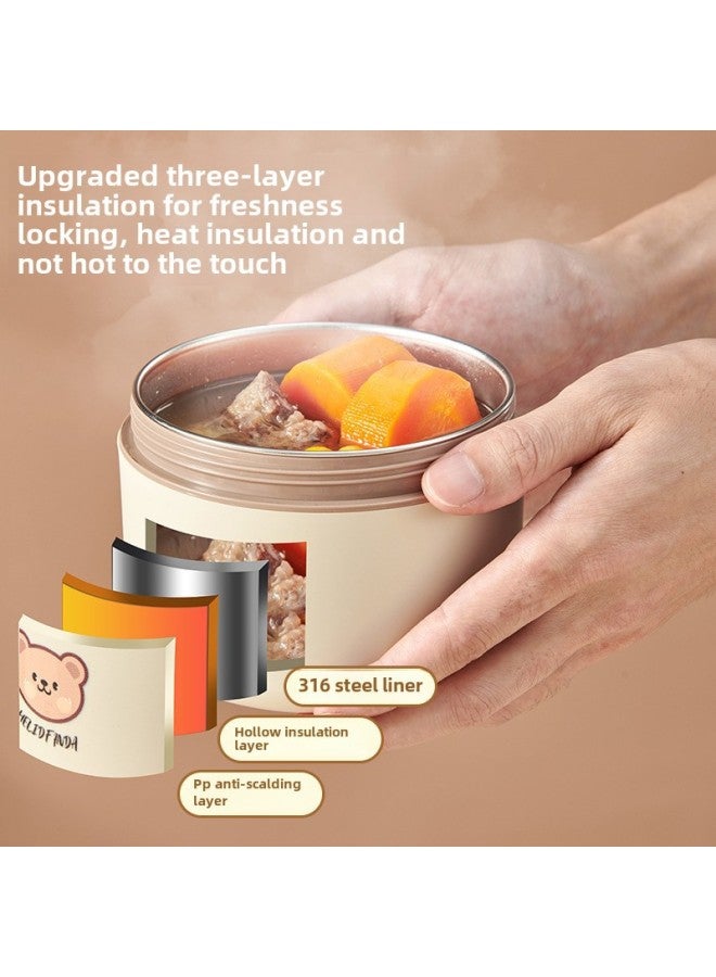 316 Food Grade Stainless Steel Insulated Lunch Box Microwave Oven Heating Soup Bowl Children Bento Box Portable Lunch Box Gift-Specifications:316: Brown-2 Large + Soup Bowl Bag + Portable Tableware (bear Type)  - Image 5