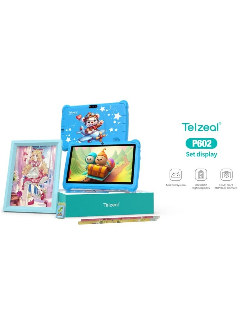 Telzeal P602 7-Inch Android Tablet with HD Display – 4GB RAM, 128GB Storage, Dual Cameras, 3000mAh Battery, Wi-Fi Connectivity – Lightweight Blue Tablet for Kids, Travel & Everyday Use – Bonus Free Gifts Included – Compact & User-Friendly Design - Image 2