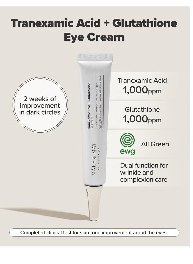 MARY & MAY Tranexamic Acid + Glutathione Eye Cream 30g - Brightening & Hydrating Eye Cream for Dark Circles and Fine Lines - Vegan, Cruelty-Free Korean Skincare - Image 2