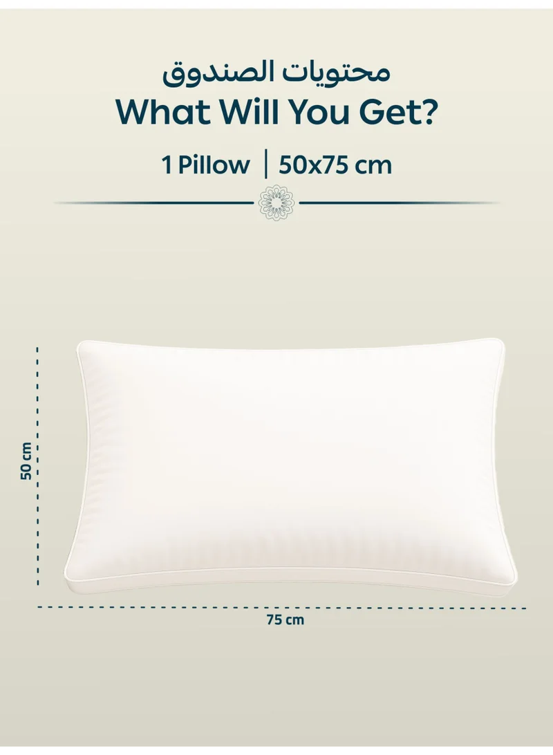 Donetella Cotton Pillow 1-Piece 1500 Gm Sleeping Bed Pillow King Size 50X75 Cm Hotel Style Double Edge Stitched Premium Gel Fibre, Medium Loft, White