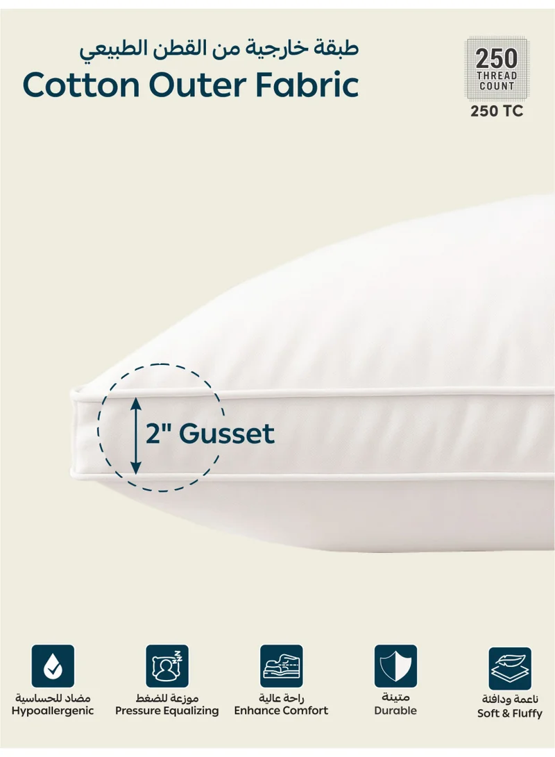 Donetella Cotton Pillow 1-Piece 1500 gram Sleeping Bed Pillow King Size 50X75 Cm Hotel Style gusseted Premium Gel Fibre, Medium Loft, White