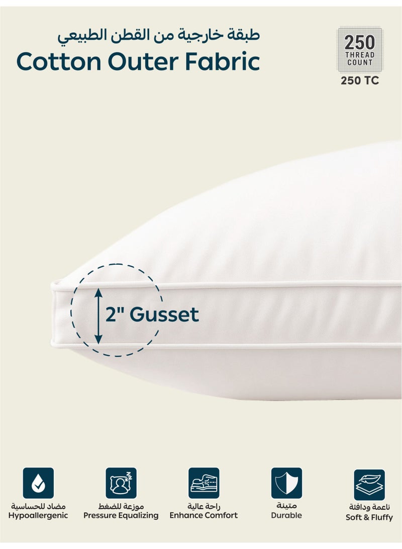 Donetella Cotton Pillow 1-Piece 1500 gram Sleeping Bed Pillow King Size 50X75 Cm Hotel Style gusseted Premium Gel Fibre, Medium Loft, White - Image 3