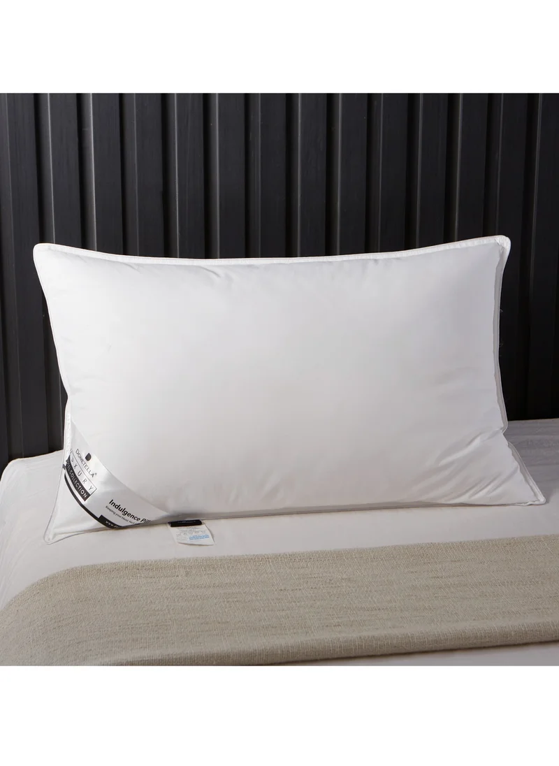 Donetella Cotton Pillow 1-Piece 1600 Gm Sleeping Bed Pillow King Size 50X75 Cm Hotel Style Double Edge Stitched Premium Gel Fibre, Medium Loft, White