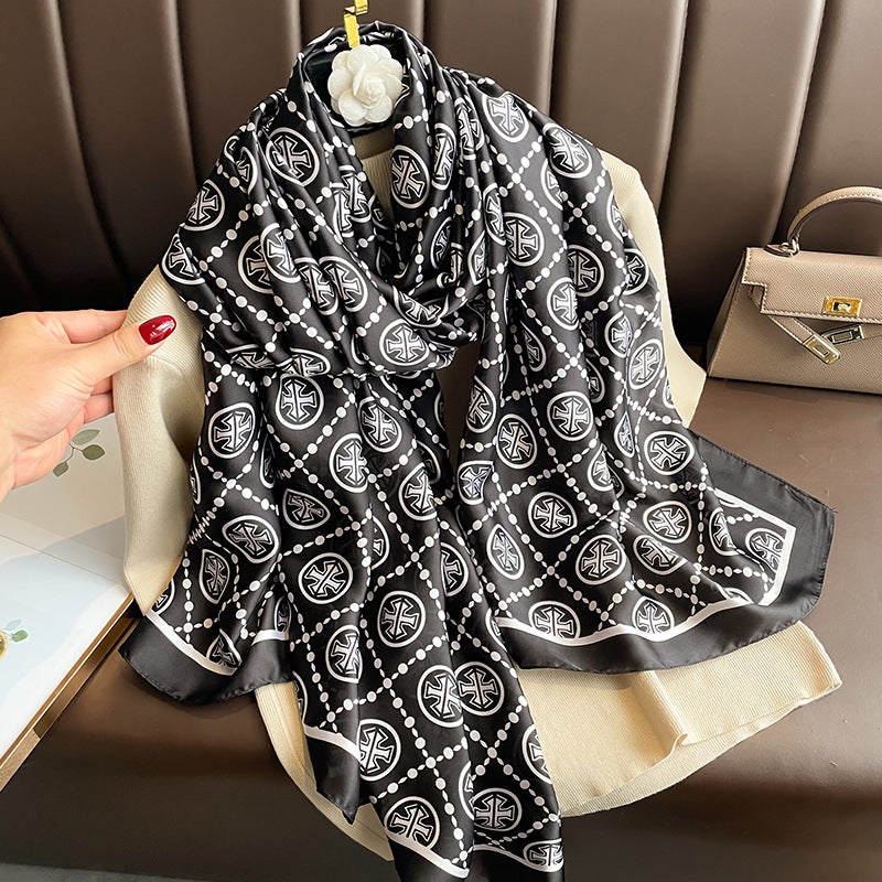 New Summer Lotus Yourou Yarn Long Scarf Shawl Scarf Sunscreen Li Jin Forged Printing Baotou Scarf Direct Selling Slate Gray 