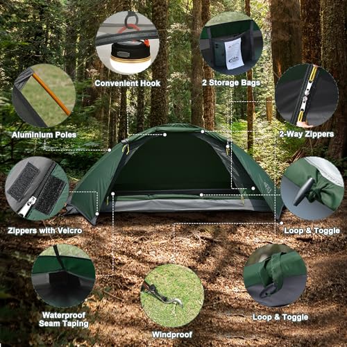 camppal 1 Person Tent for Camping Hiking Mountain Hunting Backpacking Tents 4 Season Resistance to Windproof Rainproof and Waterproof - Image 4
