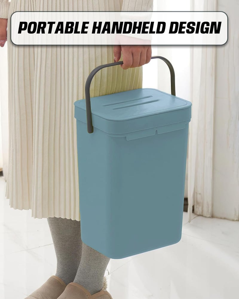 MONGTINGLU Kitchen Compost Bin - 3.2 Gallons Hanging Trash Can with Lid for Kitchen Bathroom, Under Sink Trash Can, Outdoor Compost Bucket with Lid, 12L(Subtle Blue) - Image 5