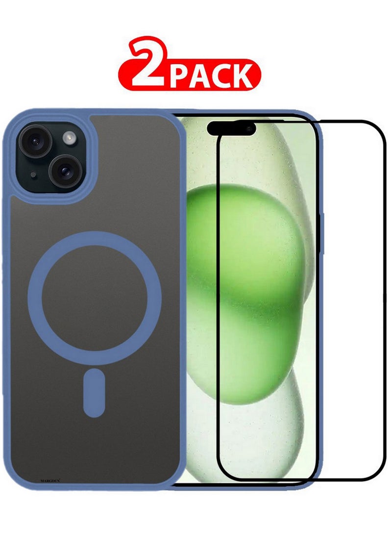 CATANES 2 Pieces Magnetic Slim Protective Case for iPhone 15 - with Wireless Charging Support with 3D Screen Protector - Light Blue - Image 1