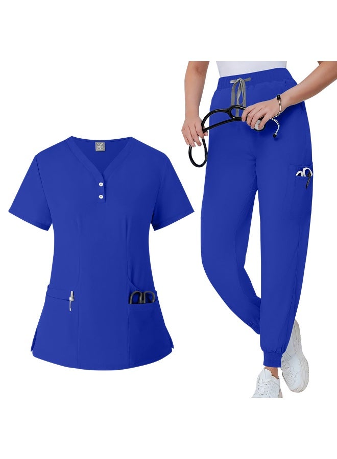 NIBEMINENT Scrubs Medical Uniform Short Sleeve Tops+Pants Nursing Uniform Women Pet Shop Doctor Hospital Clinic Surgery Workwear Scrub Sets - Image 1