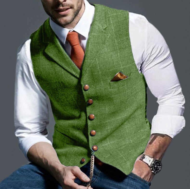 Spring and Autumn European and American Amazon Mens Casual Plaid Vest Mens Slim-fit Vest Mens Jacket Light gray - Image 5