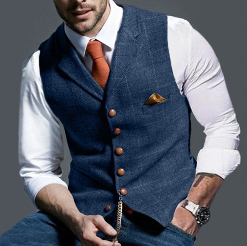 Spring and Autumn European and American Amazon Mens Casual Plaid Vest Mens Slim-fit Vest Mens Jacket Light gray - Image 2
