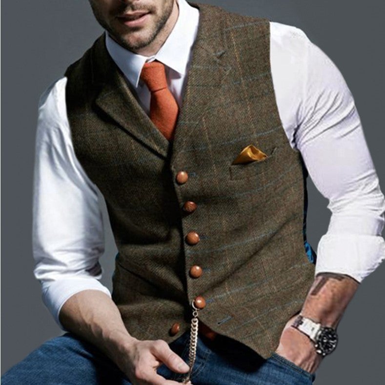 Spring and Autumn European and American Amazon Mens Casual Plaid Vest Mens Slim-fit Vest Mens Jacket Light gray - Image 3