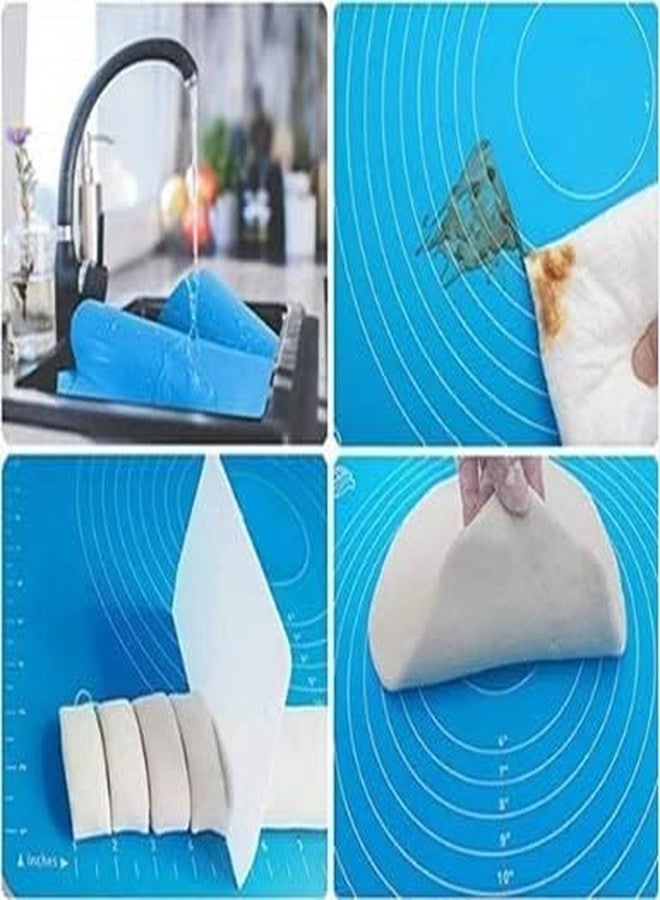 SHRISELL Silicone Baking Mat Roti mat for Kitchen Chapati Atta Kneading,Non Stick Fondant Dough Rolling mat Cake Pad Cooking (50 * 40 cm Blue) - Image 4