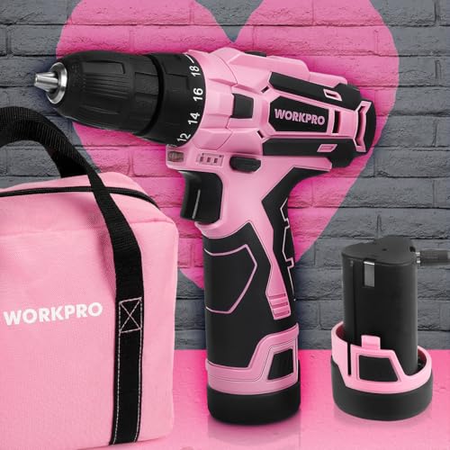 WORKPRO Pink Cordless Drill Driver Set, 12V Electric Screwdriver Driver Tool Kit, 3/8" Keyless Chuck, Charger and Storage Bag Included - Pink Ribbon - Image 3