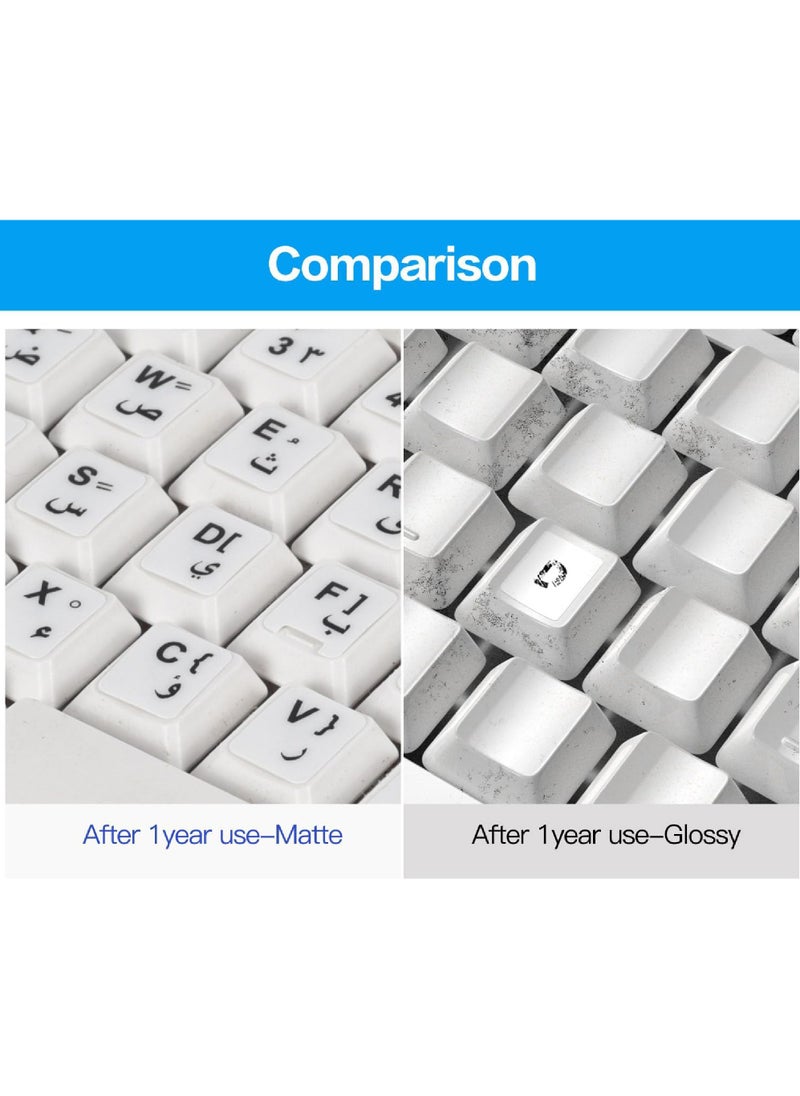 2PCS Arabic Keyboard Stickers Arabic-English Keyboard Letters Replacement Stickers White Background with Black Font for Computer Laptop Notebook Desktop Matte Arabic Keyboard Alphabet Stickers