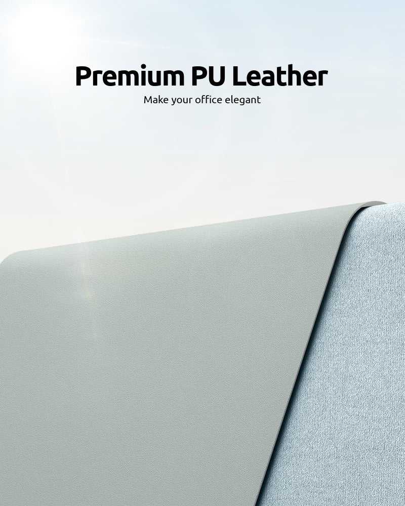 YSAGi Leather Desk Protector, Office Mat, Large Mouse Mat, Non-Slip PU Leather Blotter, Laptop Pad, Waterproof Writing Pad for Office and Home (Grayish Green, 35.4" x 17") - Image 2