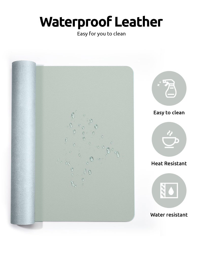 YSAGi Leather Desk Protector, Office Mat, Large Mouse Mat, Non-Slip PU Leather Blotter, Laptop Pad, Waterproof Writing Pad for Office and Home (Grayish Green, 35.4" x 17") - Image 4
