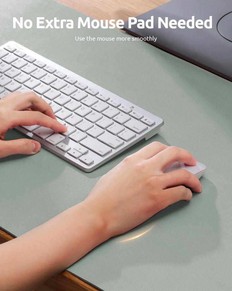 YSAGi Leather Desk Protector, Office Mat, Large Mouse Mat, Non-Slip PU Leather Blotter, Laptop Pad, Waterproof Writing Pad for Office and Home (Grayish Green, 35.4" x 17") - Image 3