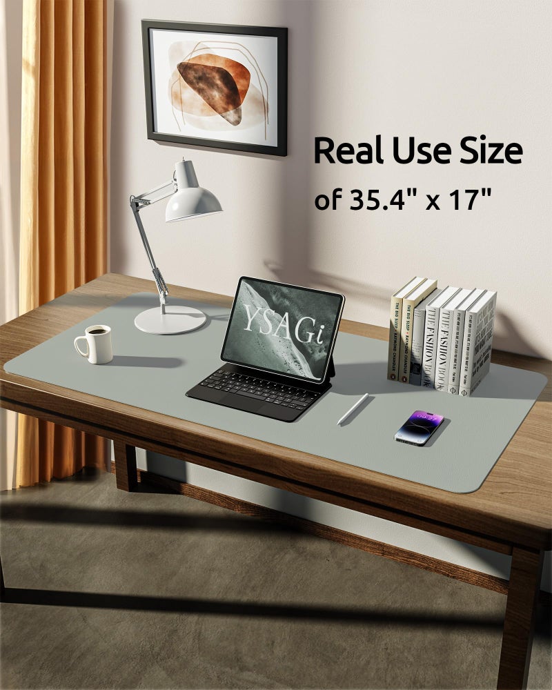 YSAGi Leather Desk Protector, Office Mat, Large Mouse Mat, Non-Slip PU Leather Blotter, Laptop Pad, Waterproof Writing Pad for Office and Home (Grayish Green, 35.4" x 17") - Image 5