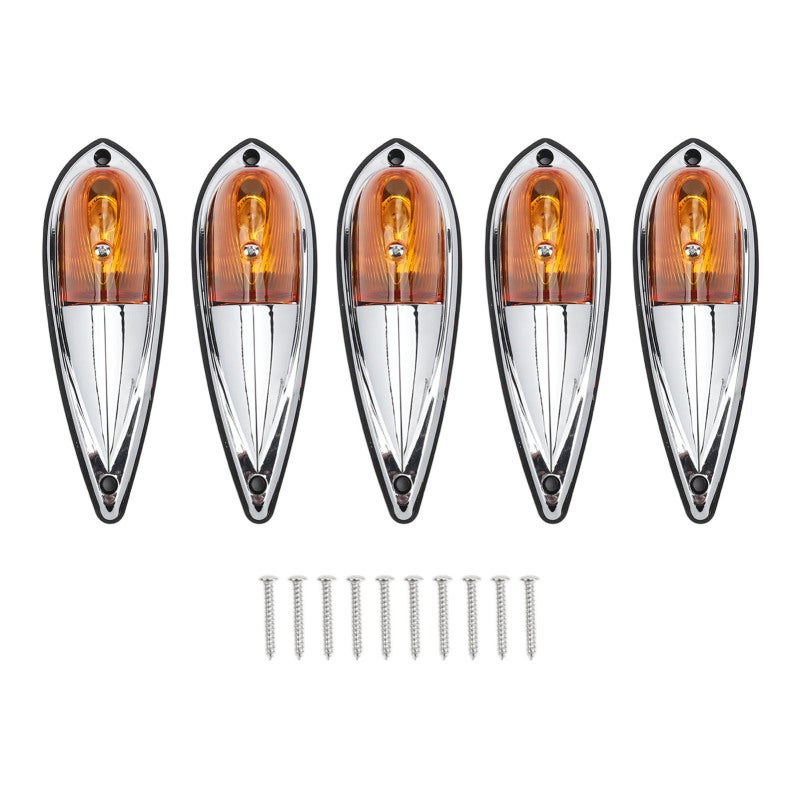 Amber Teardrop Cab Marker Light Universal 5-Pack with Halogen Bulbs - Weatherproof High Brightness Cab Roof Running Lights for Trucks Trailers Heavy Duty Vehicles - Image 1